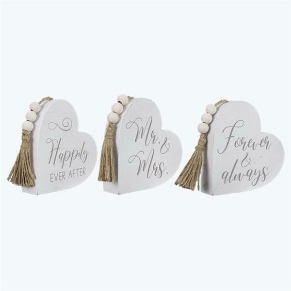 Youngs Wood Love Heart-Shaped Tabletop Signs, Assorted Color - 3 Piece 21693